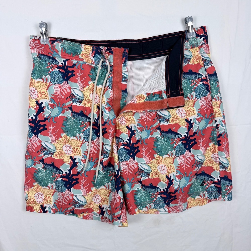 Nautica Swim Trunks Board Shorts L Coral Fish Pattern Drawstring Pockets Lining - Picture 2 of 8